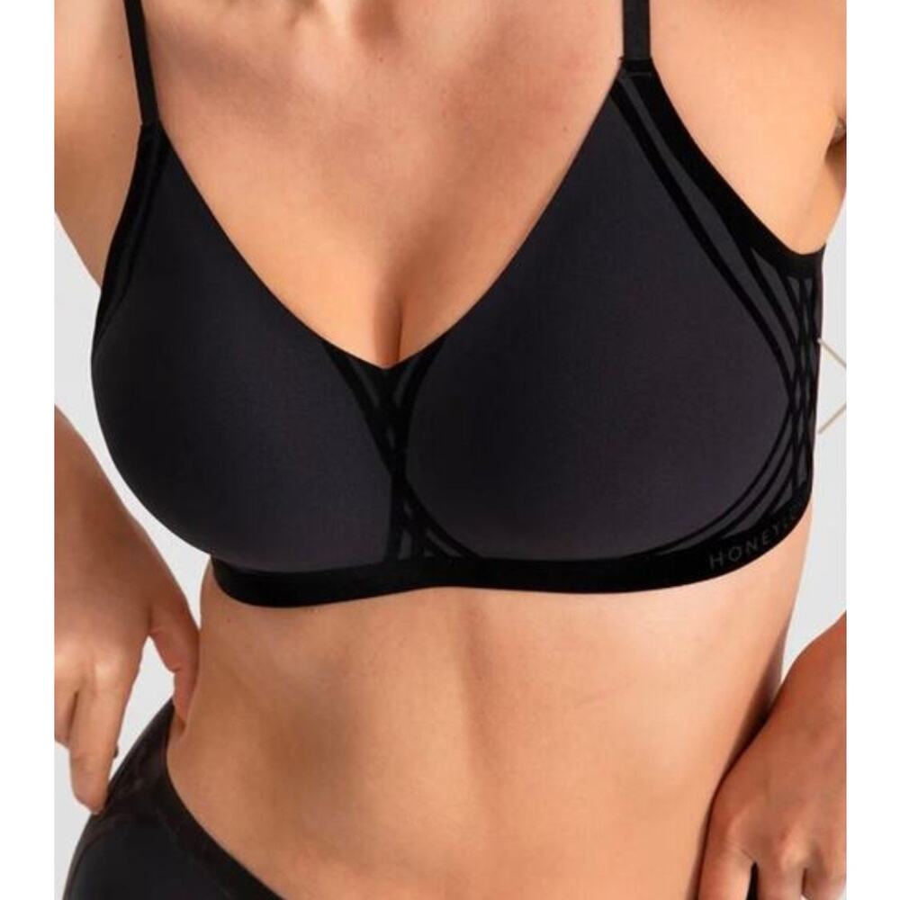Honeylove Silhouette Bra XL Black Vamp Wireless Seamless Smooth Comfort Velvet